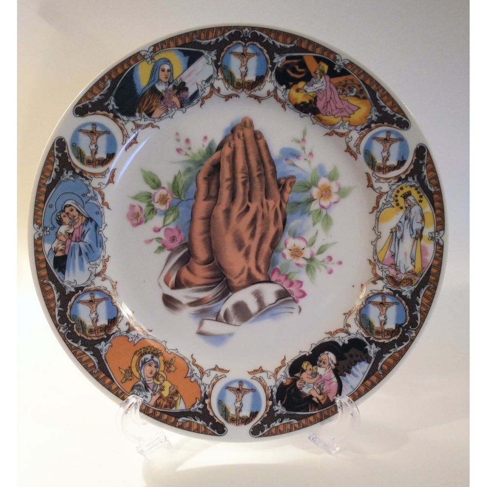 Religious Plate Praying Hands Of Jesus 10.25" Vintage Decorative Made In Japan